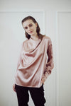 Blusa in raso di seta champagne rosa miaso